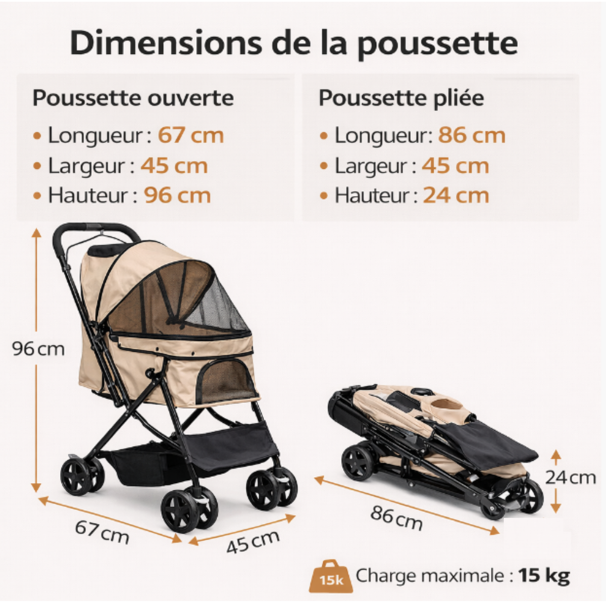Poussette compacte pour petits chiens