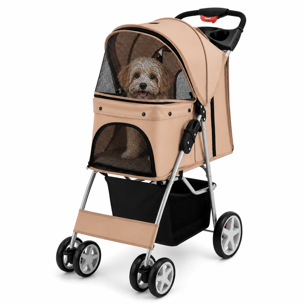 Poussette pour chien beige pliable 15 kg