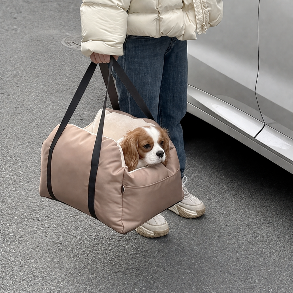 Siège auto & sac de transport 2-en-1 pour petit chien