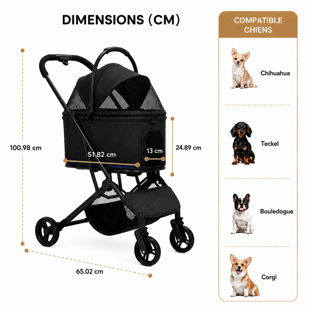 Poussette chien détachable jusqu'à 20 kg