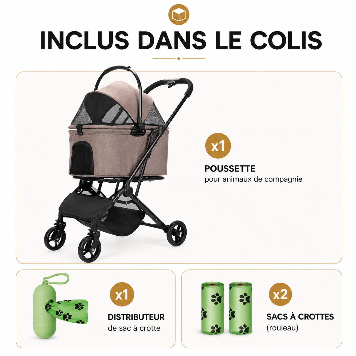 Poussette chien détachable jusqu'à 20 kg