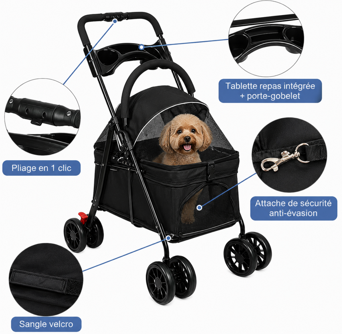 Poussette chien basse jusqu'à 15 kg