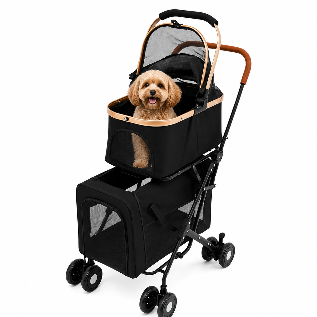 Poussette chien double niveau | 2 compartiments inclus, jusqu'à 35 kg