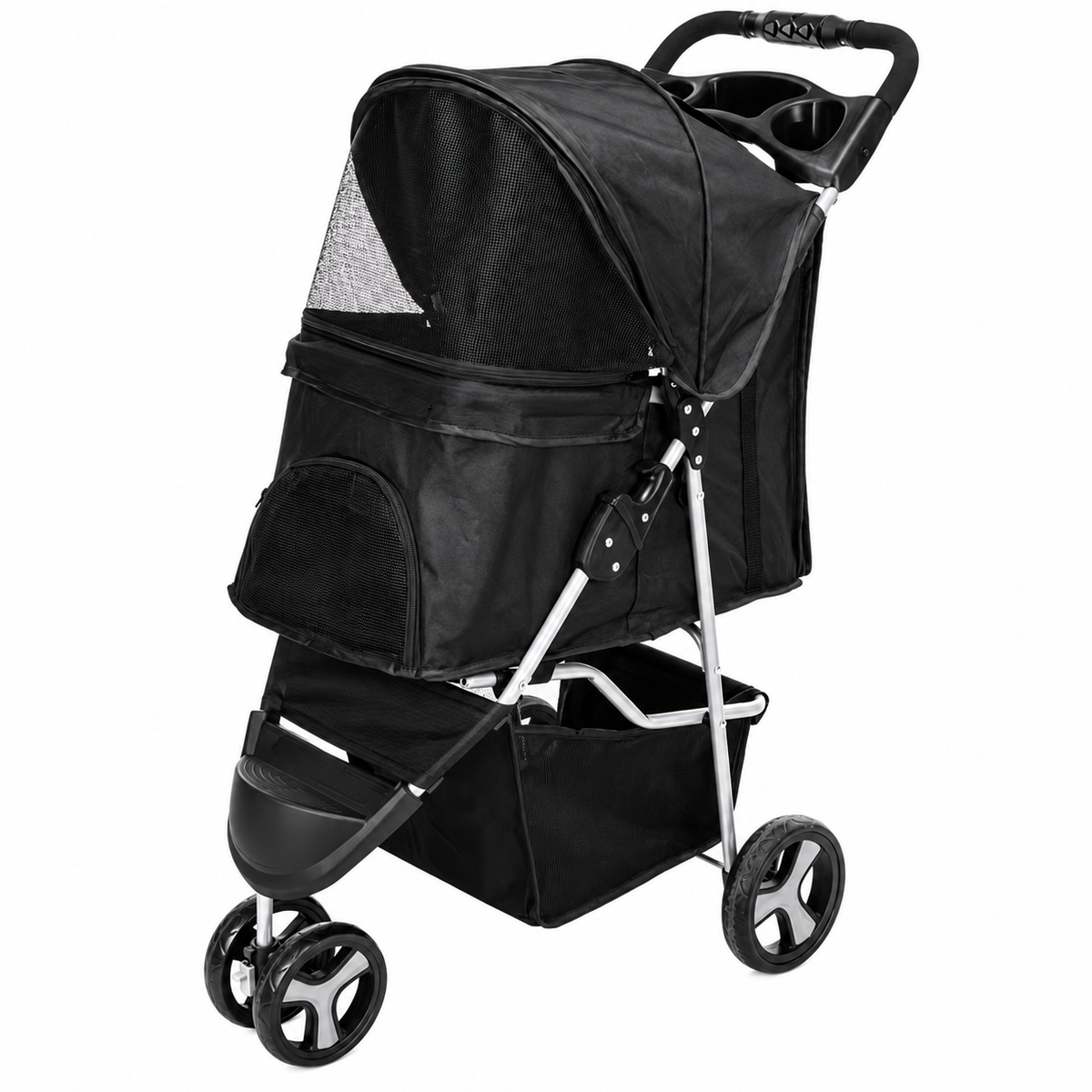 Poussette chien 3 roues | Élégante & robuste pour chiens jusqu'à 16 kg