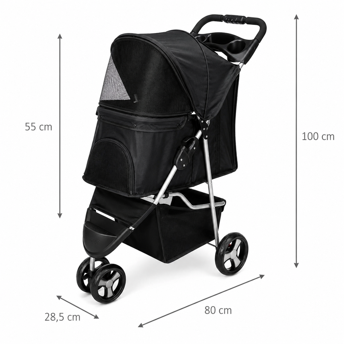 Poussette chien 3 roues | Élégante & robuste pour chiens jusqu'à 16 kg