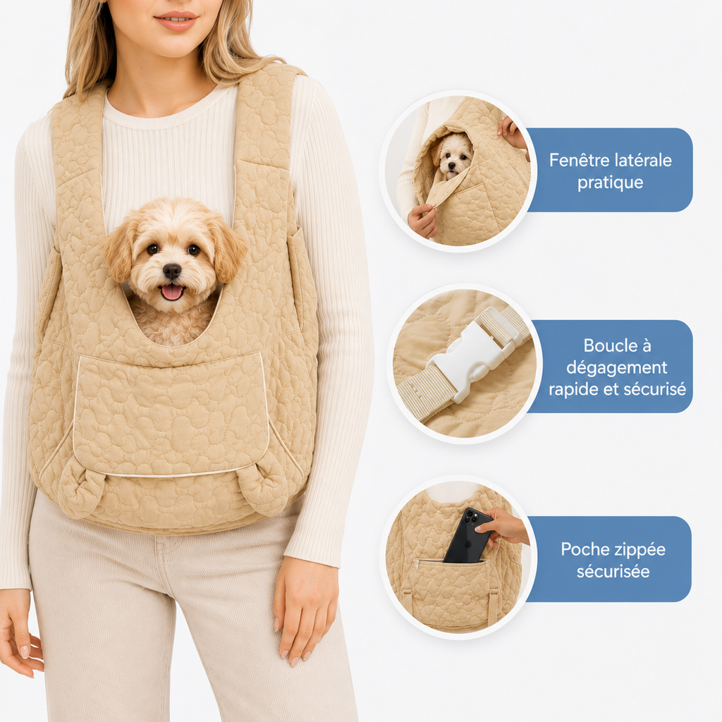 Porte-chien ventral mains libres jusqu'à 6 kg