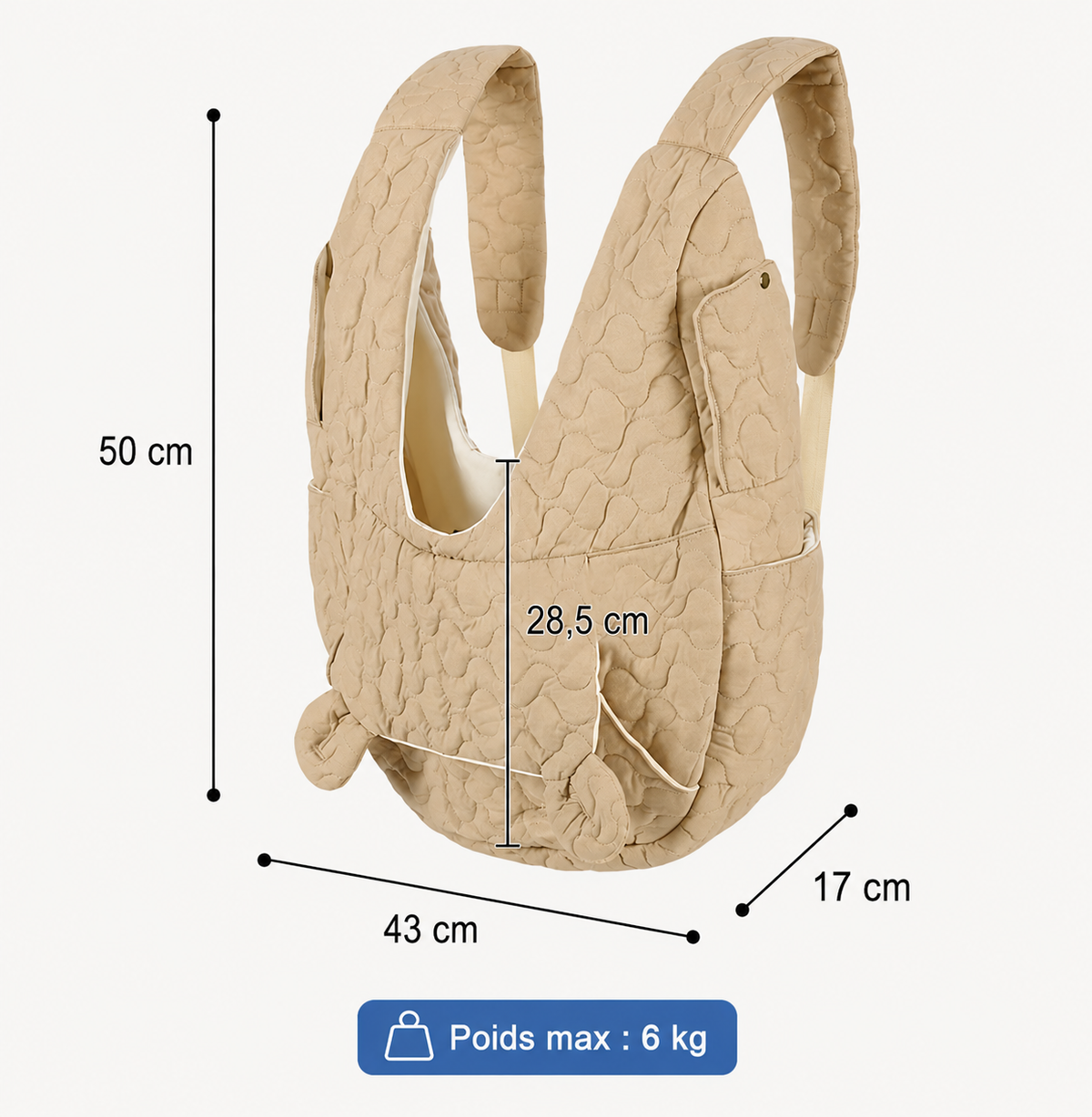 Porte-chien ventral mains libres jusqu'à 6 kg